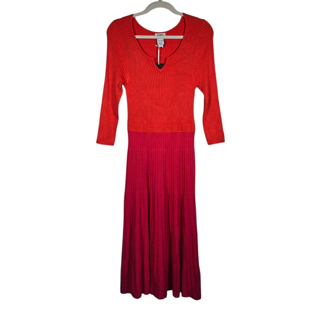 NEW Monroe & Main Red Pink Ribbed Knit Stretch Bodycon Maxi Dress Size Large